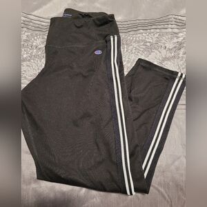 Champion Women Black Leggings A Capri with White Stripes